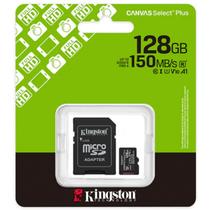 Cartão de Memória microSD Kingston Canvas Select Plus 128GB, Leitura 150 MB/s, Classe 10, com Adaptador - SDCS3/128GB Cartão de Memória microSD Kingston Canvas Select Plus 128GB, Leitura 150 MB/s, Classe 10, com Adaptador - SDCS3/128GB