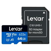 Cartão De Memória Microsd Lexar 64gb 100mb/s 633x Uhs-i + Adaptador Sd Cartão De Memória Microsd Lexar 64gb 100mb/s 633x Uhs-i + Adaptador Sd
