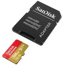 Cartão de memória microSDXC 256GB Sandisk Extreme (UHS-I, U3, A2, V30 c/ Adaptador) - SDSQXAV-256G-GN6MA