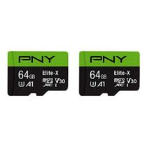 Cartão de memória PNY Elite-X microSDXC 64GB Classe 10 U3 V30, pacote com 2 unidades