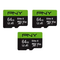 Cartão de memória PNY Elite-X microSDXC 64GB Classe 10 U3 V30 - pacote com 3 Cartão de memória PNY Elite-X microSDXC 64GB Classe 10 U3 V30 - pacote com 3