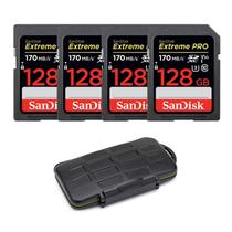 Cartão de Memória SanDisk Extreme PRO SDXC UHS-I 128GB 200 MB/s (Kit com 4 unidades) com Estojo de Transporte Resistente (5 Itens) Cartão de Memória SanDisk Extreme PRO SDXC UHS-I 128GB 200 MB/s (Kit com 4 unidades) com Estojo de Transporte Resistente (5 Itens)
