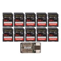 Cartão de Memória SanDisk Extreme Pro SDXC UHS-I 64GB (Pacote com 10) com Leitor de Cartão USB de Alta Velocidade (11 Itens)