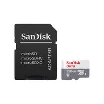 Cartão de Memória SanDisk Micro SD Ultra, 256GB Classe 10, 100MB/s, com Adaptador - SDSQUNR-256G-GN6TA