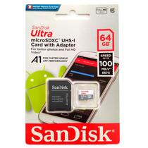 Cartão de memória SanDisk Ultra 64GB UHS-I/Class 10 com adaptador Cartão de memória SanDisk Ultra 64GB UHS-I/Class 10 com adaptador