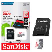 Cartão de Memória SanDisk Ultra, SDSQUNR, 128G, GN3MA, Micro SDXC, Com Adaptador SD