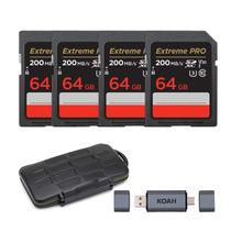 Cartão de Memória SDXC 64GB Extreme PRO 200MB/s UHS-I (Kit com 4 unidades) com Estojo Resistente para Armazenamento e Leitor de Cartão SD Dual Slot 2 em 1 com Carcaça de Alumínio (6 Itens) Cartão de Memória SDXC 64GB Extreme PRO 200MB/s UHS-I (Kit com 4 unidades) com Estojo Resistente para Armazenamento e Leitor de Cartão SD Dual Slot 2 em 1 com Carcaça de Alumínio (6 Itens)
