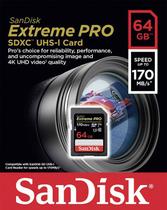 Cartão de Memória SDXC 64GB Sandisk Extreme Pro 170MB/s