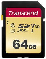 Cartão de Memória SDXC 64GB TRANSCEND CL10 UHS-I U3 500S 95MB/S 4 K