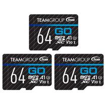 Cartão de memória TEAMGROUP GO Card 64 GB x 3 pacotes Micro SDXC UHS-I U3 V30