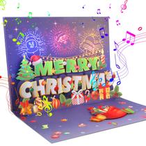 Cartão de Natal MZD8391 3D Pop Up com luzes LED e música