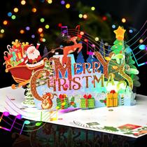 Cartão de Natal Yinqing Merry Christmas 3D Pop Up com luz e