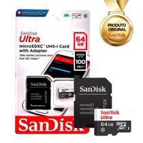 Cartão Memória Microsd 64gb Com Adaptador Classe 10 Sandisk Cartão Memória Microsd 64gb Com Adaptador Classe 10 Sandisk