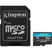 Cartão Micro SD 64GB Kingston Canvas Go Plus para gravação de vídeo 4K UHD e modo fotográfico burst, Leitura até 200MB/s, SDCG4/64GB Cartão Micro SD 64GB Kingston Canvas Go Plus para gravação de vídeo 4K UHD e modo fotográfico burst, Leitura até 200MB/s, SDCG4/64GB