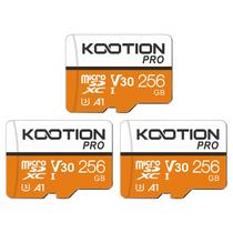 Cartão Micro SD KOOTION 256 GB, pacote com 3 unidades, V30, A1, U3 com adaptador