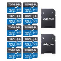 Cartão Micro SD TOPESEL 64GB Classe 10 UHS-I, pacote com 10