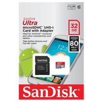 Cartão Micro SD Ultra Classe 10 32GB com adaptador 80MB/S Sandisk para GoPro