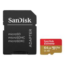Cartão MicroSDXC 64Gb Sandisk Extreme 170mb/s 4K UHS-I / V30 / U3 / A2 Classe 10