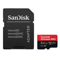 Cartão MicroSDXC 64Gb SanDisk Extreme Pro 200Mb/s UHS-I / V30 / U3 / A2 com Adaptador SD