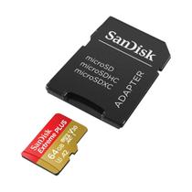 Cartão microSDXC SanDisk Extreme Plus 64GB com Adaptador SD - UHS-I U3 A2 V30 Cartão microSDXC SanDisk Extreme Plus 64GB com Adaptador SD - UHS-I U3 A2 V30