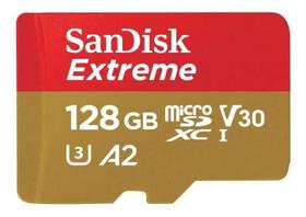 Cartão SanDisk Micro SD 128GB Extreme Classe 10 Vel. até 190MB/s a Prova de Água p/ Câmera de ação 4K e Full HD