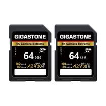 Cartão SD Gigastone 64GB, pacote com 2 câmeras 4K Extreme A2 V30 U3