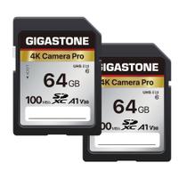 Cartão SD Gigastone 64GB, pacote com 2 câmeras 4K Pro A1 V30 SDXC