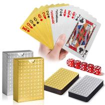 Cartas de baralho JWENUPDE à prova dágua douradas e prateadas, kit com 2 baralhos Cartas de baralho JWENUPDE à prova dágua douradas e prateadas, kit com 2 baralhos