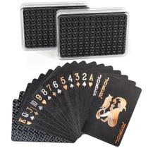 Cartas de baralho LotFancy Black Poker Waterproof com estojos x2