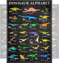 Cartaz com alfabeto de dinossauro, 14 x 19,5 cm, laminado para crianças