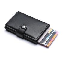 Carteira Automatica Safecard Brasil Porta Cartões Dinheiro E Cnh Rfid Block Preta Com Botão