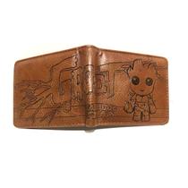 Carteira Baby Groot, carteiras de couro anime, duas dobras, curtas Carteira Baby Groot, carteiras de couro anime, duas dobras, curtas