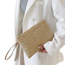 Carteira Bolsa Clutch Feminina de Pulso com Zíper em Crochê Sintético