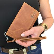 Carteira bolsa feminina couro bovino parafinado porta celular elegante moderna