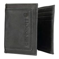 Carteira Carhartt Rugged Leather, ponto triplo, preta, dobrável em três partes