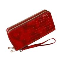 Carteira Clutch Feminina Chique Vintage De Camada Dupla Com Zíper Retrô E Alça De Pulso Para
