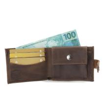 Carteira Couro Masculina Porta Cartão Moedas Documentos Fecho de Botão Carteira Couro Masculina Porta Cartão Moedas Documentos Fecho de Botão