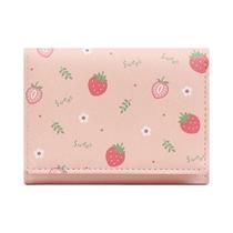 Carteira Curta De Couro PU Com Estampa De Morango Para Mulheres, Porta-Cartões Dobrável Com Clipe