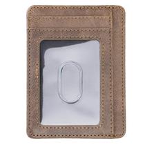 Carteira de bolso dianteira fina com suporte de cartão de crédito de janela de identificação bloqueador RFID de couro - marrom claro