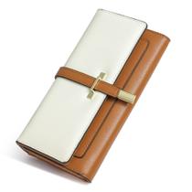 Carteira de couro CLUCI com três dobras para mulheres marrom e bege