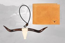 Carteira De Couro Legítimo + Enfeite Retrovisor Long Horn