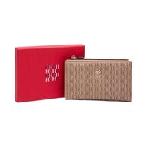 Carteira De Couro Luxuosa Feminina Com Monograma, Porta-Cartões, Bolsa De Moedas Com Zíper, Clutch