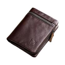 Carteira De Couro Masculina Com Bloqueio RFID, Porta-Cartões Com Zíper Bifold Da BULLCAPTAIN