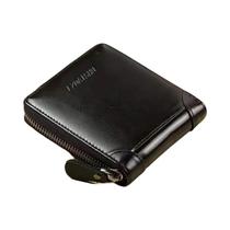 Carteira De Couro Masculina Com Proteção RFID, Porta-cartões De Visita, Bolsa Com Zíper, Luxo