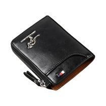 Carteira De Couro Masculina Com Proteção RFID, Porta-cartões De Visita, Bolsa Com Zíper, Luxo