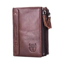 Carteira De Couro Retro Masculina RFID Com Zíper E Fecho, Porta Cartões E Moedas BULLCAPTAIN QB06 Carteira De Couro Retro Masculina RFID Com Zíper E Fecho, Porta Cartões E Moedas BULLCAPTAIN QB06