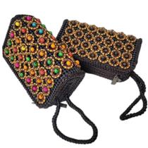 Carteira De Mão Feminina Mini Bolsa De Mão Artesanal Com Miçangas marrom Carteira De Mão Feminina Mini Bolsa De Mão Artesanal Com Miçangas marrom