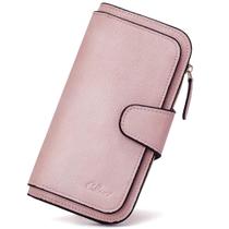 Carteira feminina CLUCI de couro com bloqueio RFID com três dobras rosa