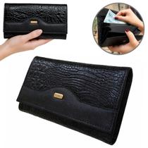 Carteira Feminina Couro Legítimo Grande Croco Completa Elegante Luxo Premium Monolo