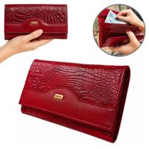 Carteira Feminina Couro Legítimo Grande Croco Completa Elegante Luxo Premium Monolo Carteira Feminina Couro Legítimo Grande Croco Completa Elegante Luxo Premium Monolo
